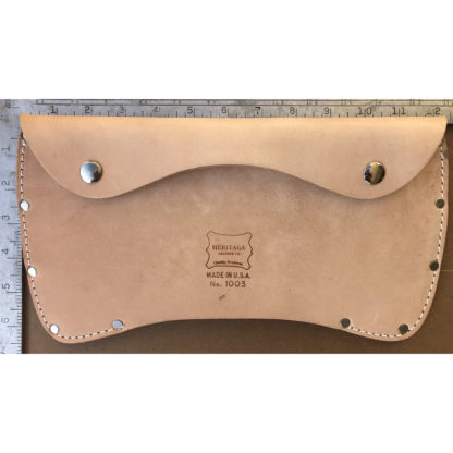 Double Bit Leather Axe Sheath. Twin snap closures. Rivet re-enforced. Overall size 12.5" x 6.5 "